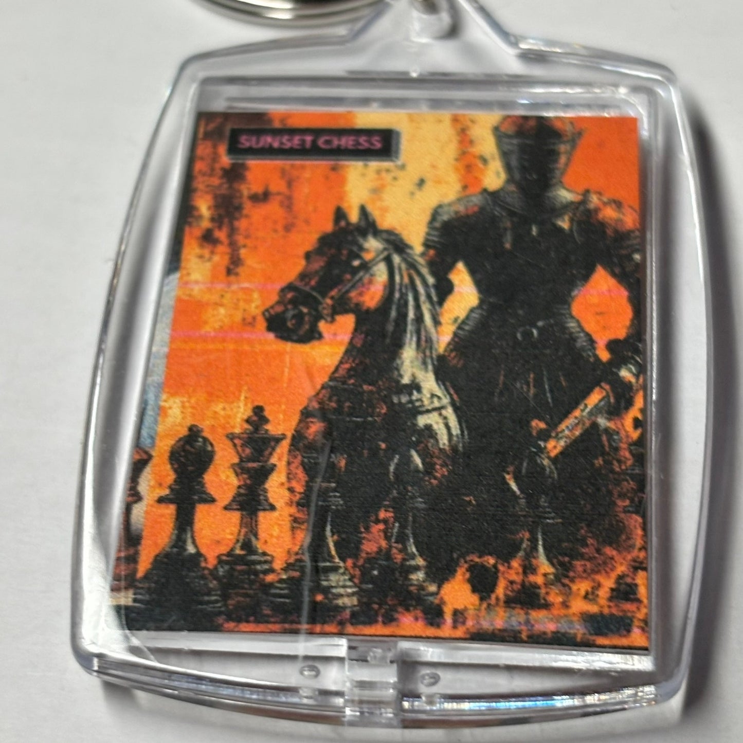 Knight Rides Into Battle - Sunset Chess Photo Keychain
