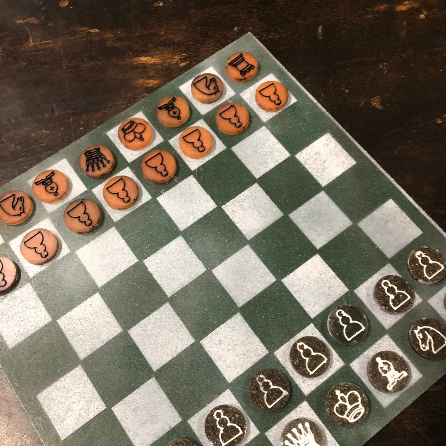 Dark Green & White - Painted Chess Set