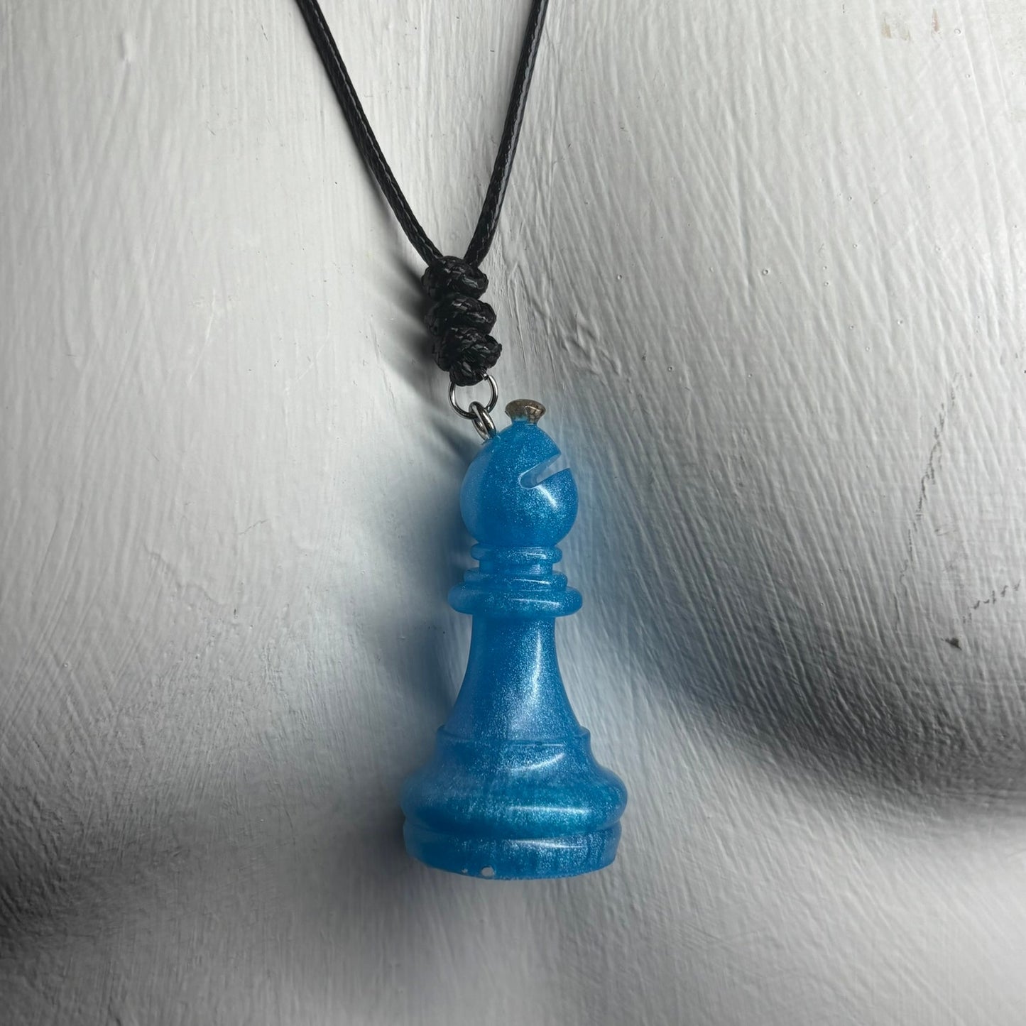 Blue Bishop - Handmade Resin Chess Necklace