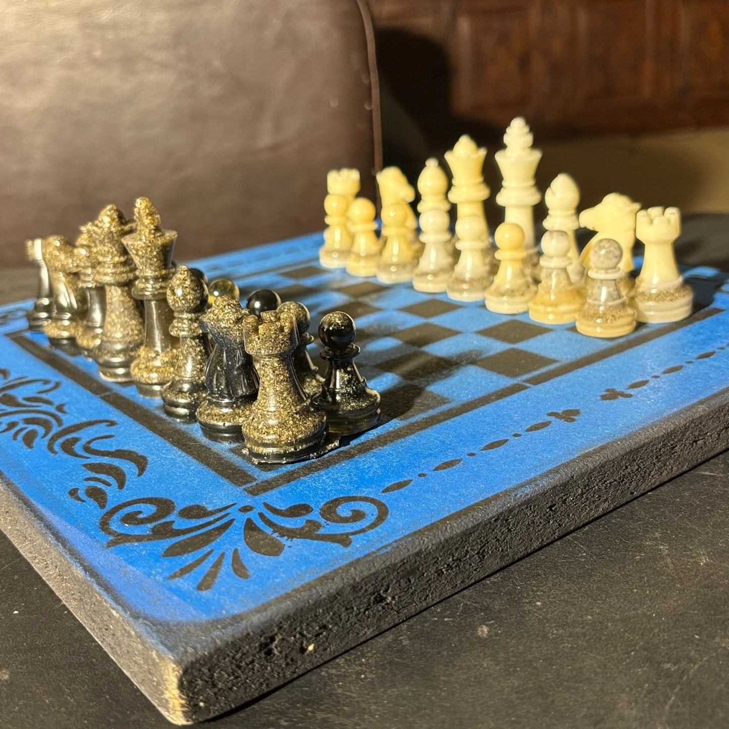 Supreme Blue & Black - Painted Chess Set