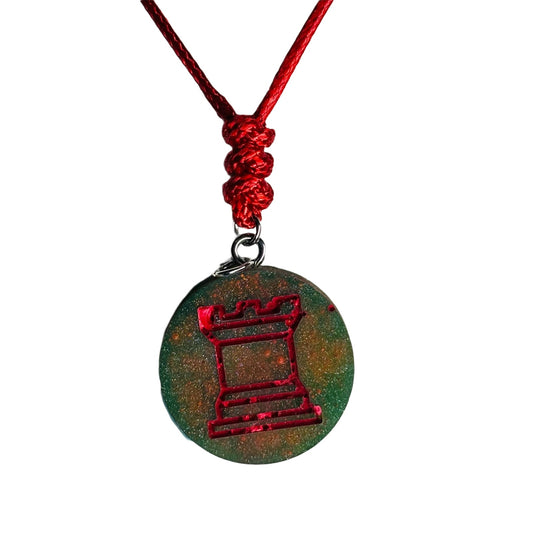 Print Red Rook - Handmade Resin Chess Necklace