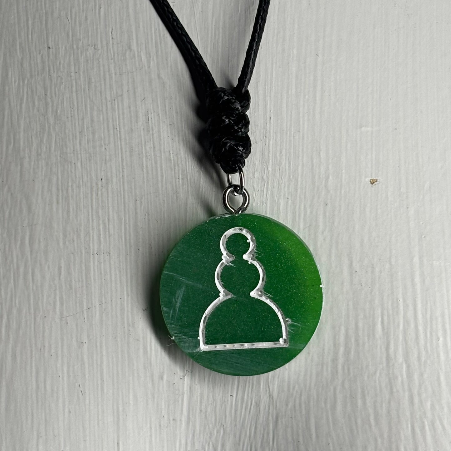 Simple Green Pawn - Handmade Resin Chess Necklace
