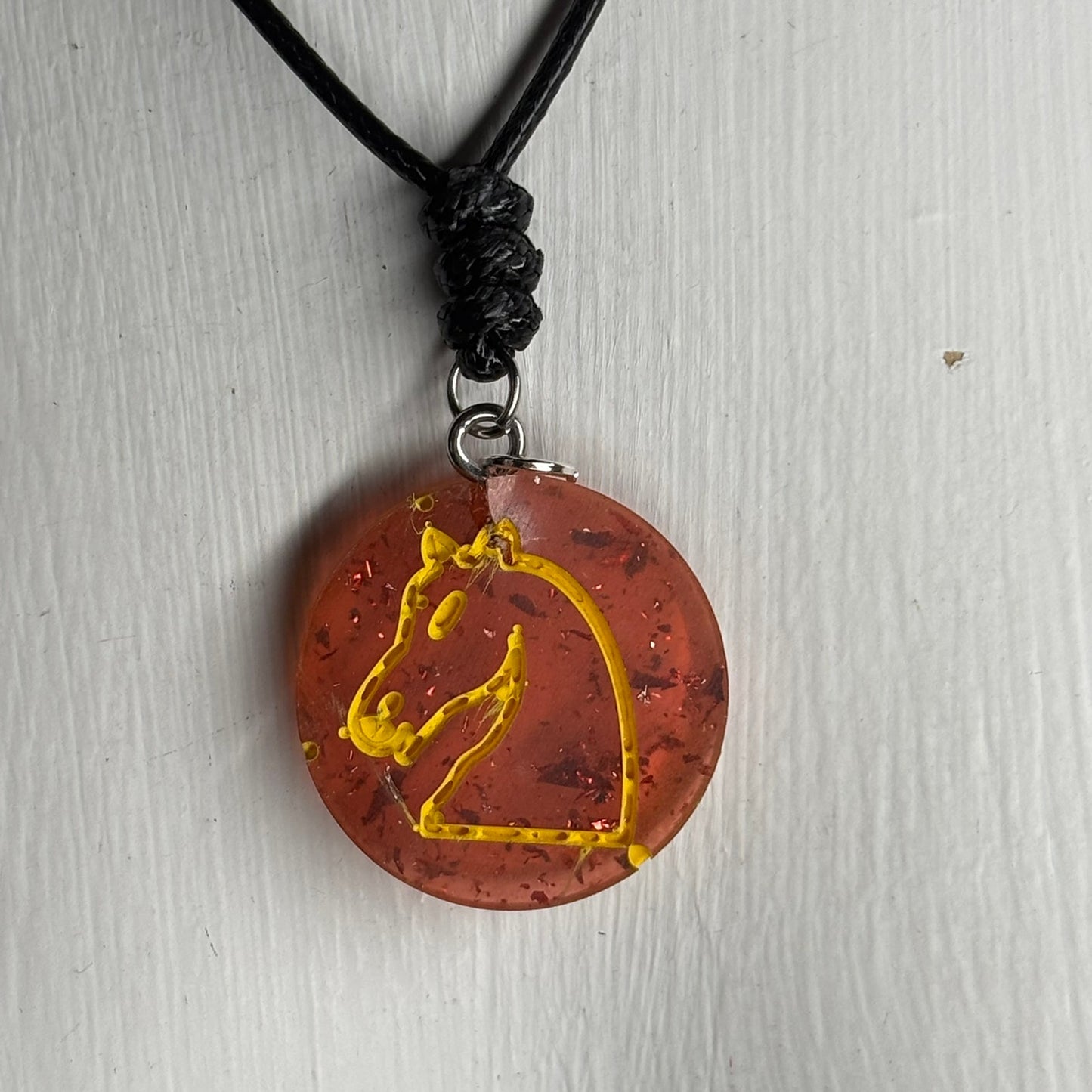 Sparkle Red Knight - Handmade Resin Chess Necklace