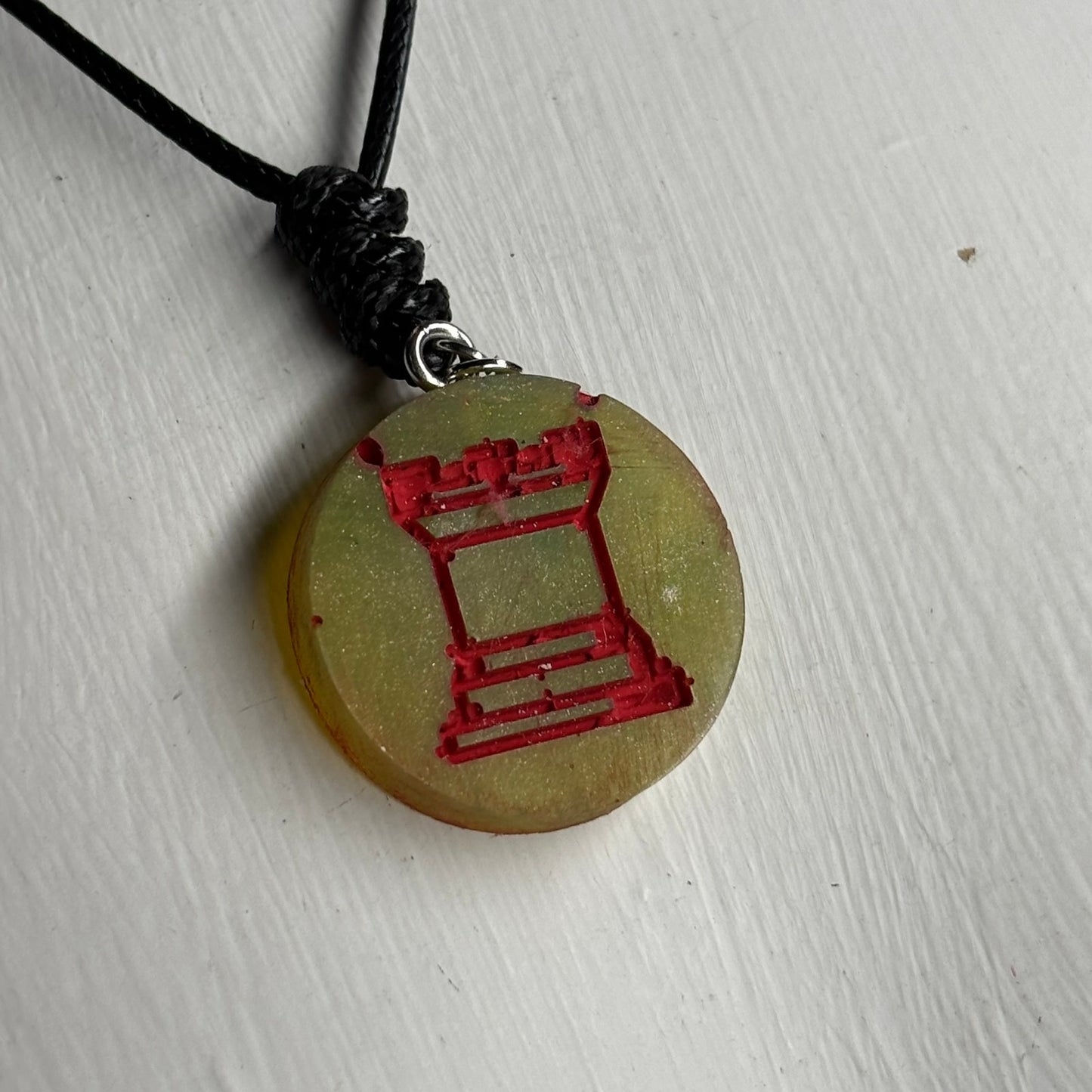 Red Print Rook - Handmade Resin Chess Necklace