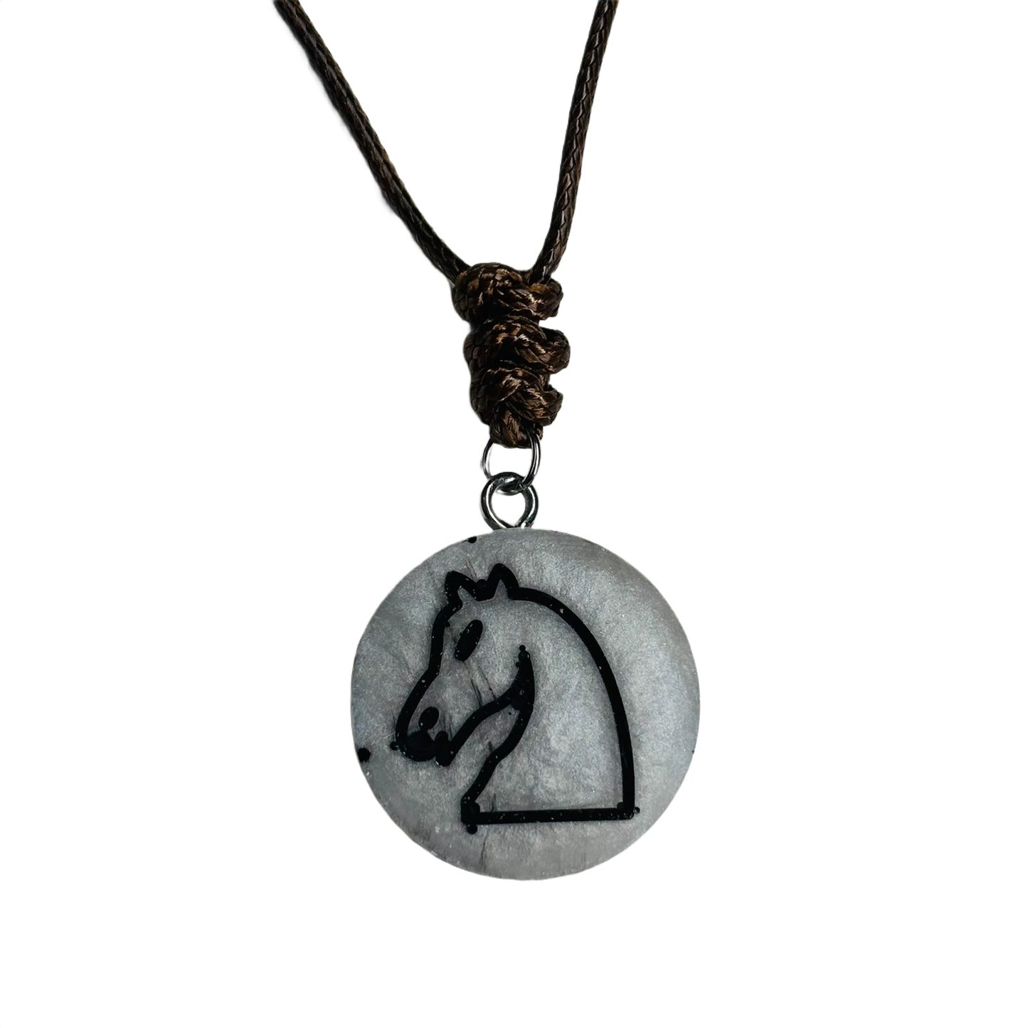 Silver Knight - Handmade Resin Chess Necklace
