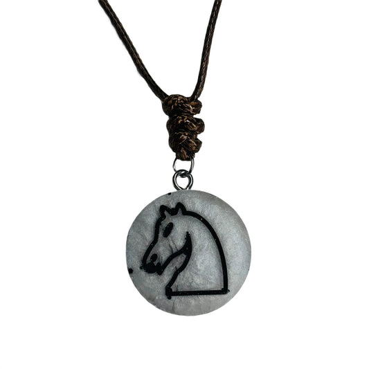 Silver Knight - Handmade Resin Chess Necklace
