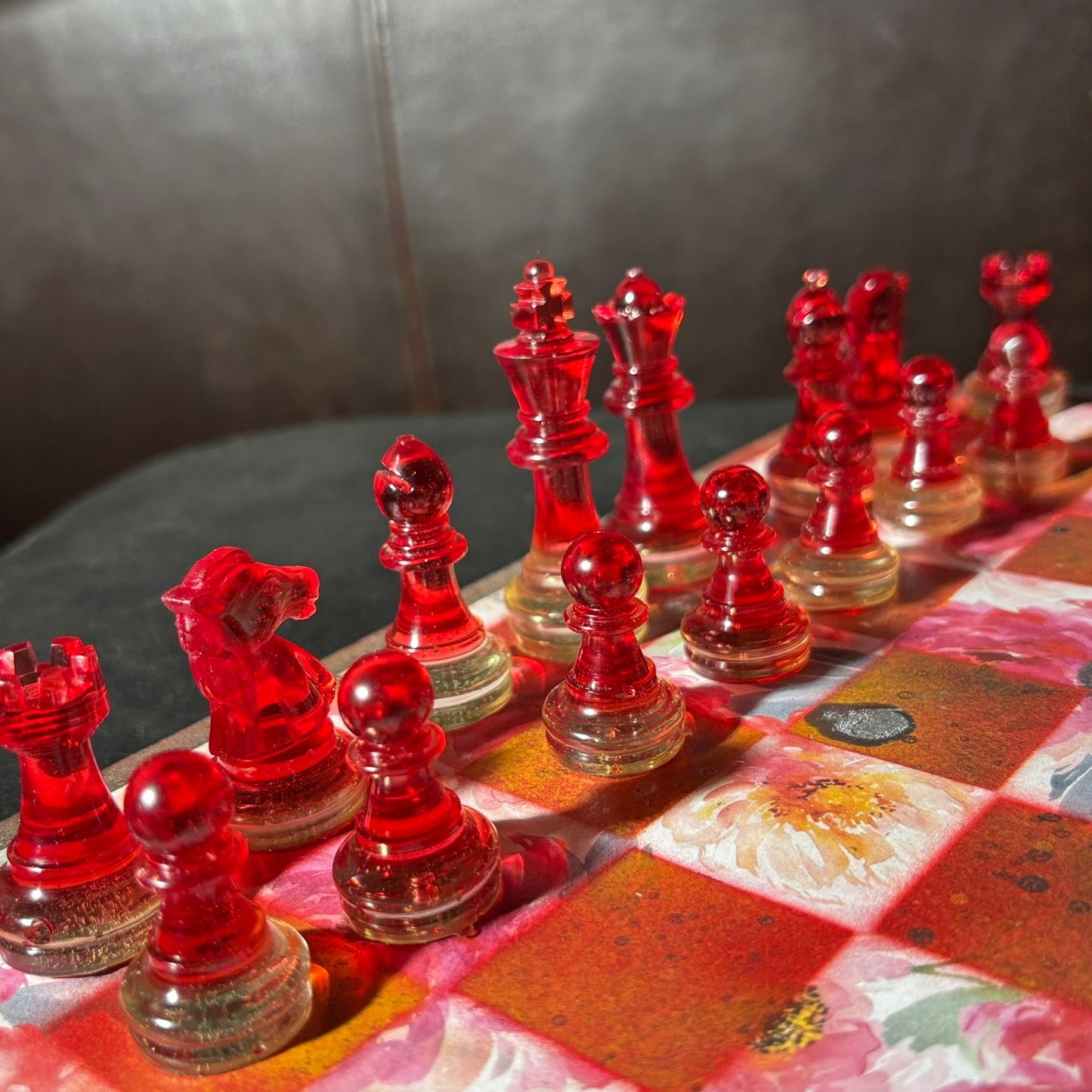 Opal Fire Red Flower - Scrapbook Chess Set