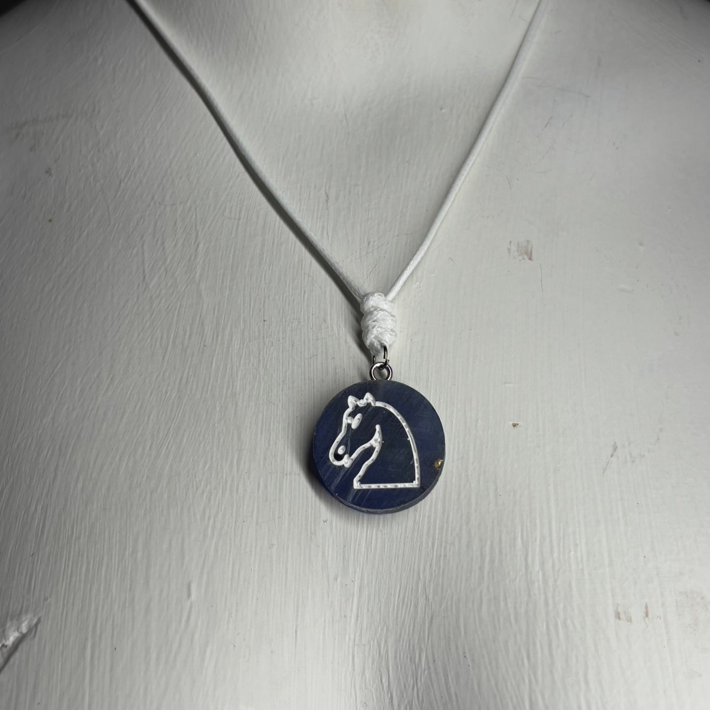 Navy Blue Knight - Handmade Resin Chess Necklace - Flat Edition