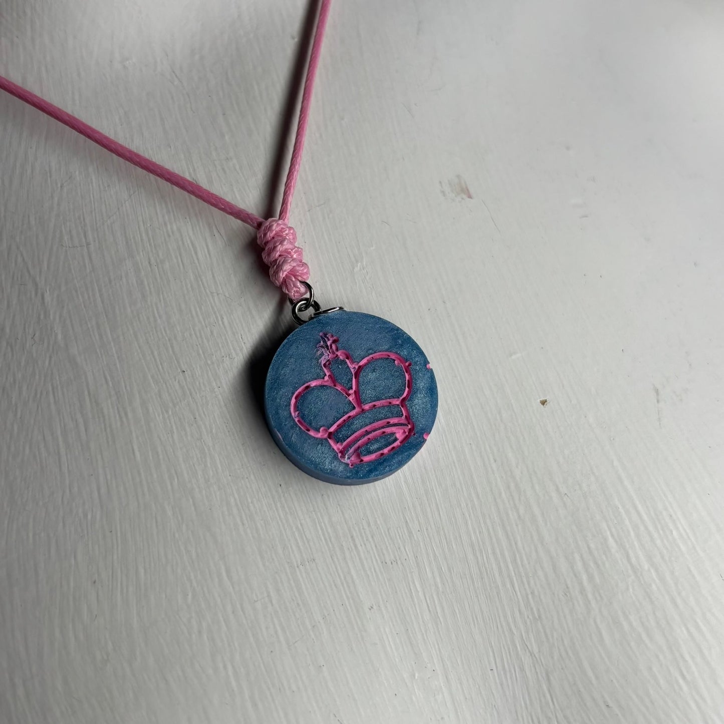 Pretty Blue Pink Queen - Handmade Resin Chess Necklace