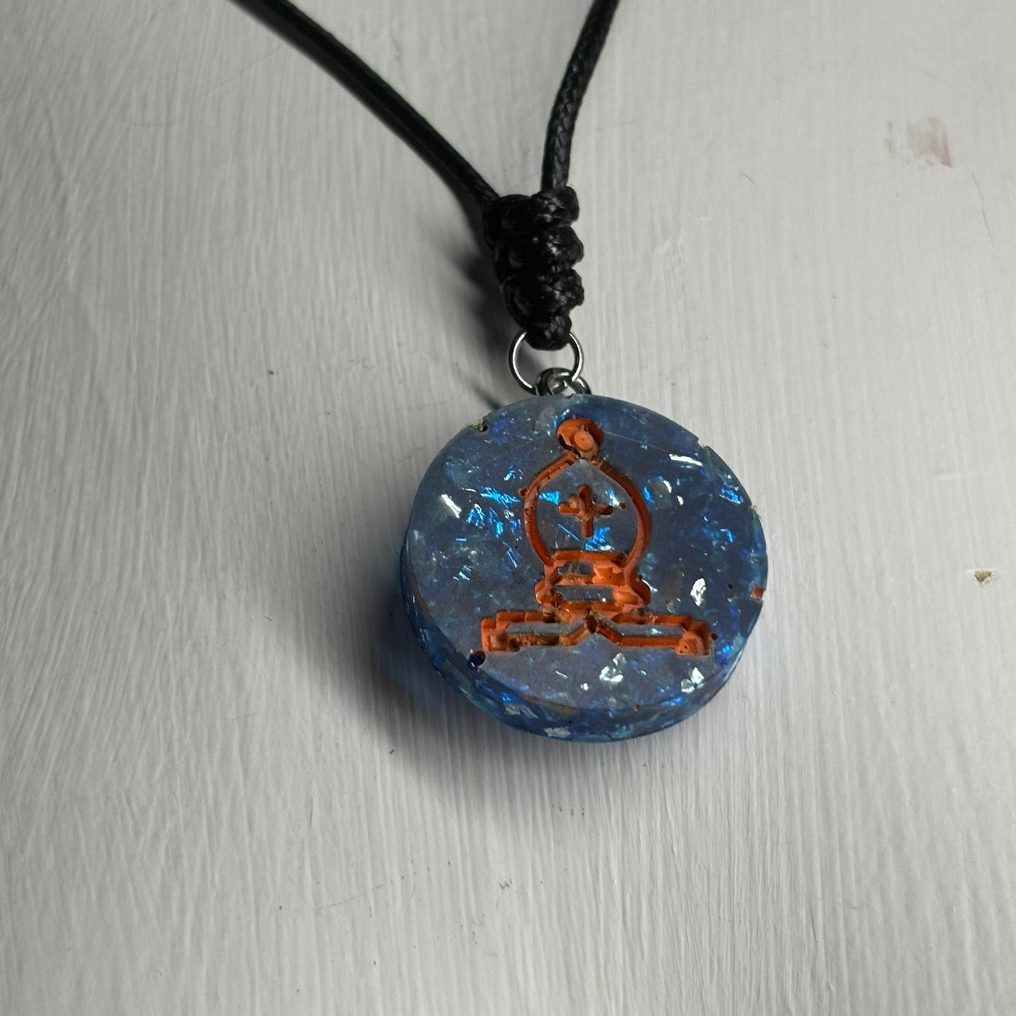 Sparkly Blue Bishop - Handmade Resin Chess Necklace