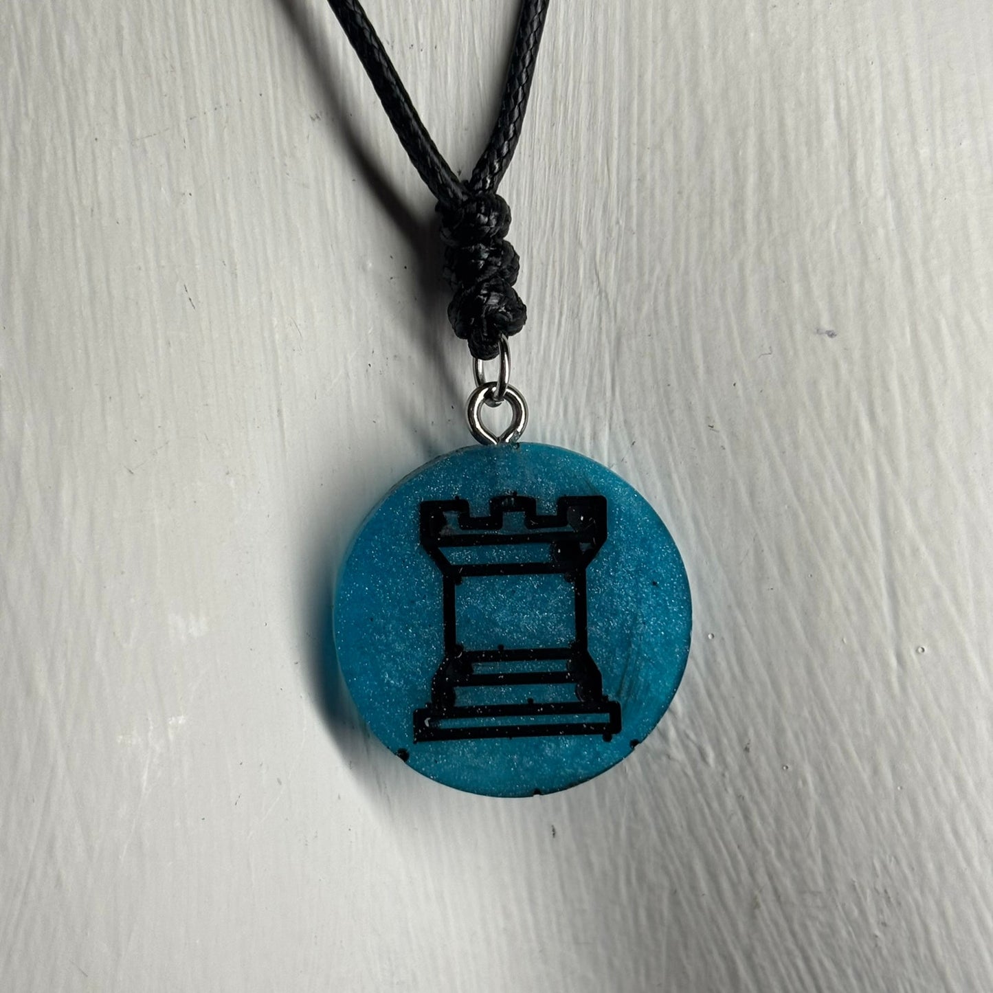 Blue Rook - Handmade Resin Chess Necklace
