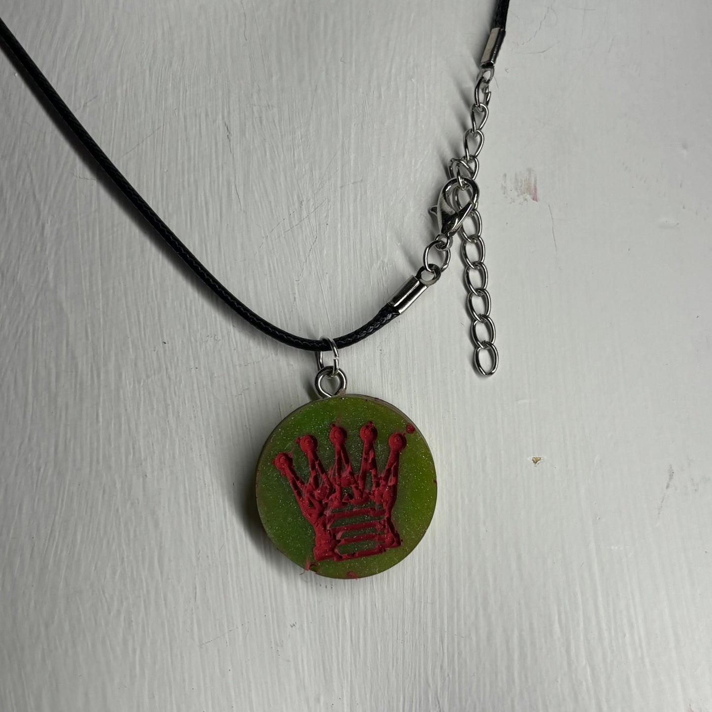 Stained Red Queen - Handmade Resin Chess Necklace