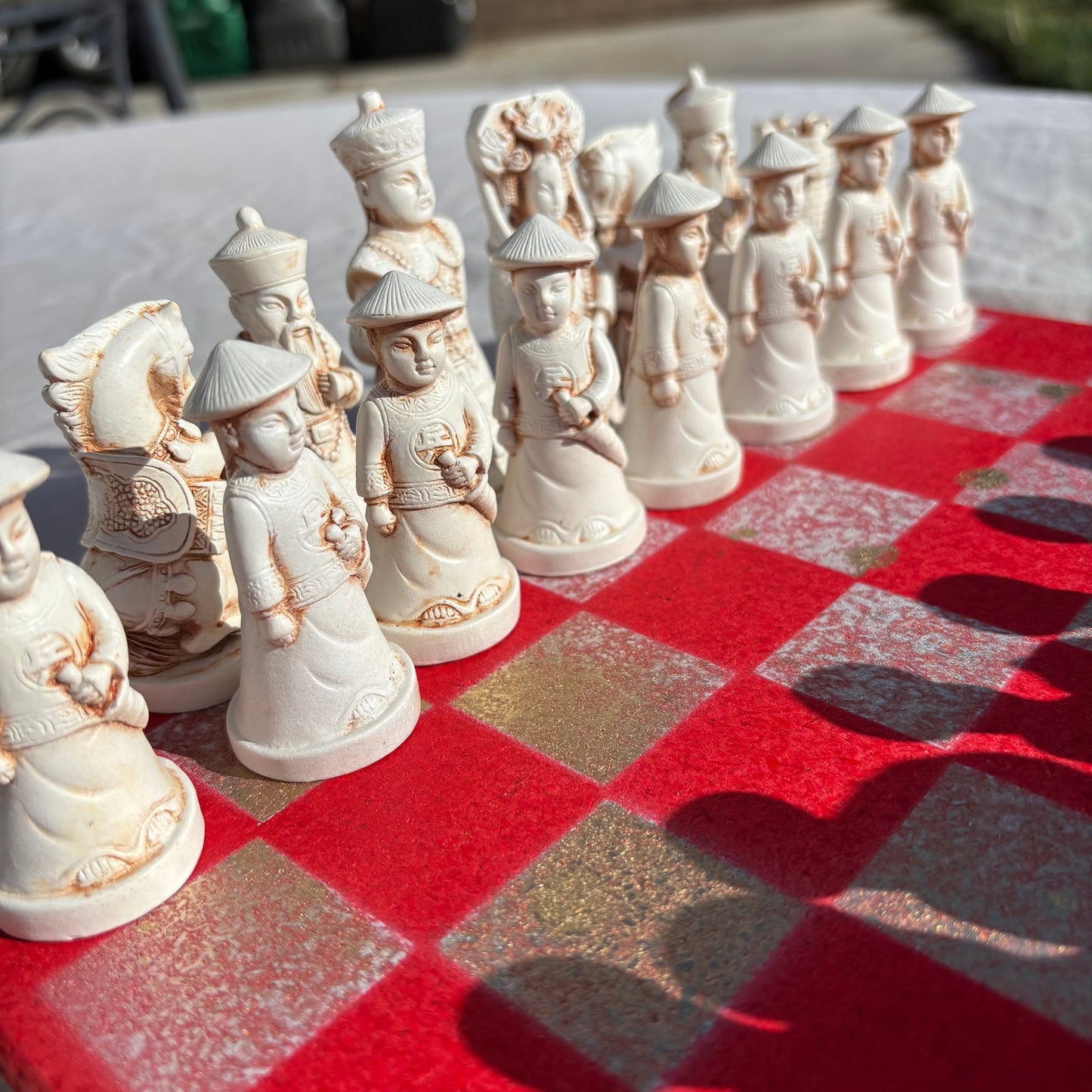 Red & White Gold Hue - Chinese Edition Chess Set