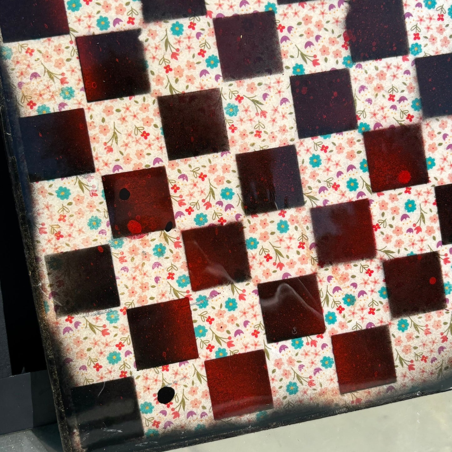 Colorful FLowers - Resin Coated Chess Board
