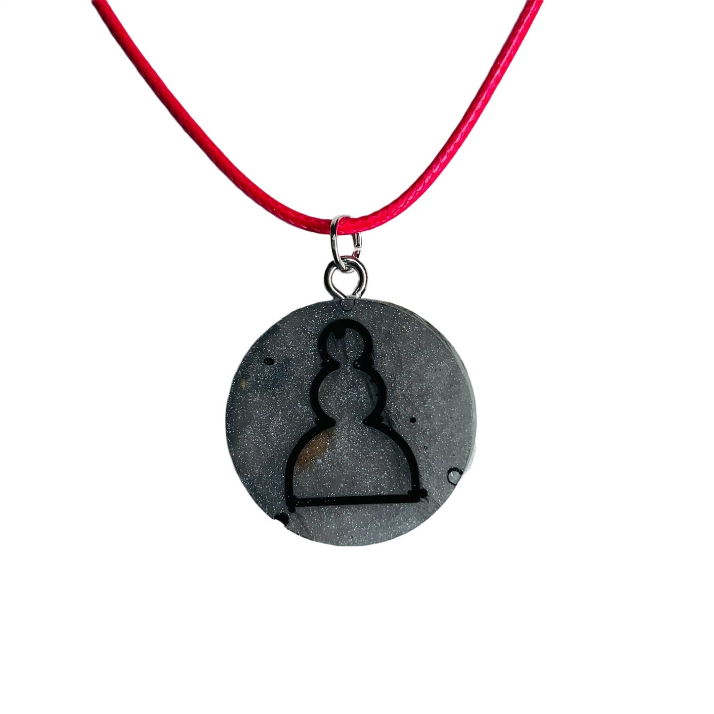 Gray Red Pawn - Handmade Resin Chess Necklace
