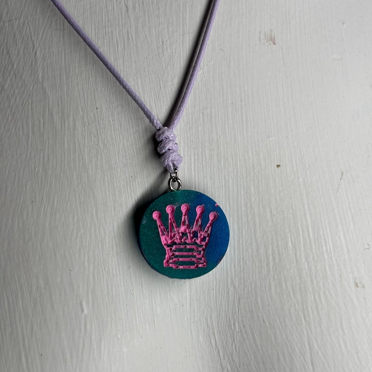 Blue Pink Queen - Handmade Resin Chess Necklace