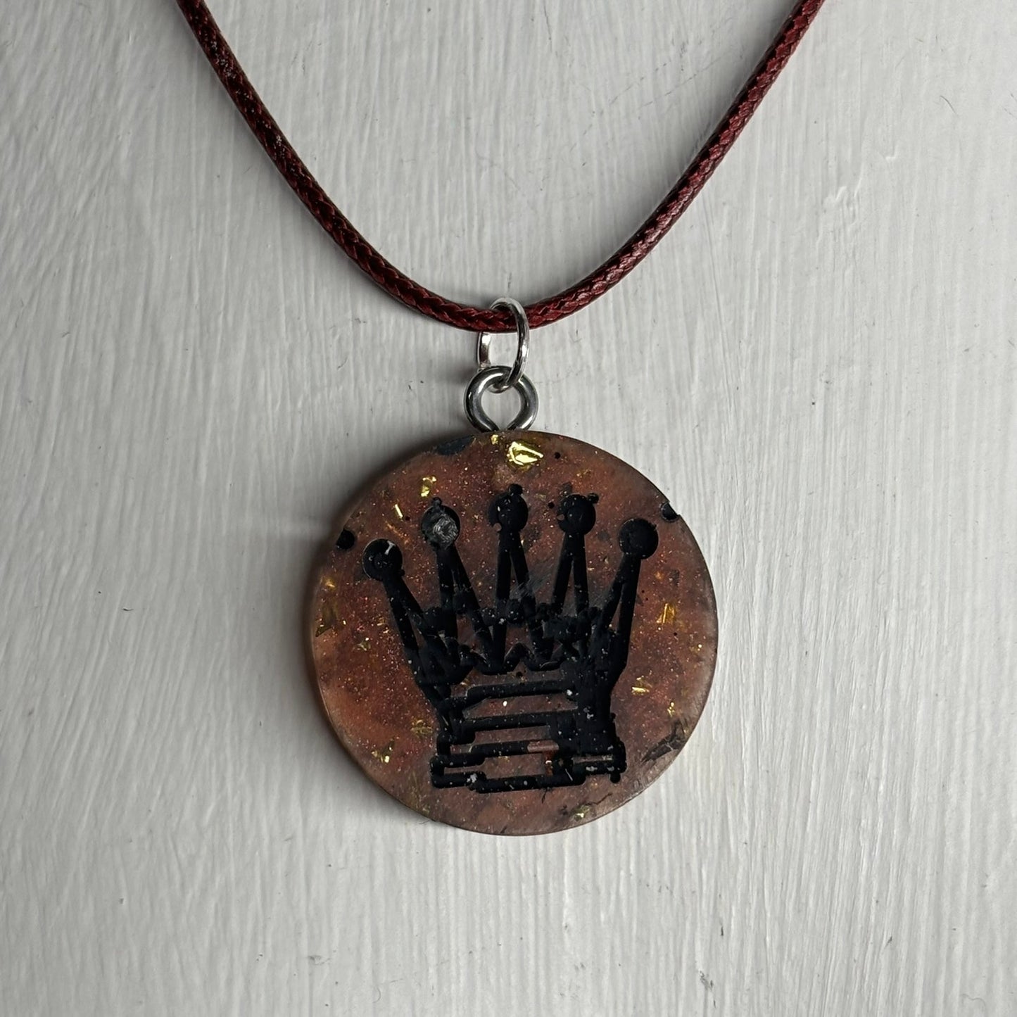 Amber Queen - Handmade Resin Chess Necklace