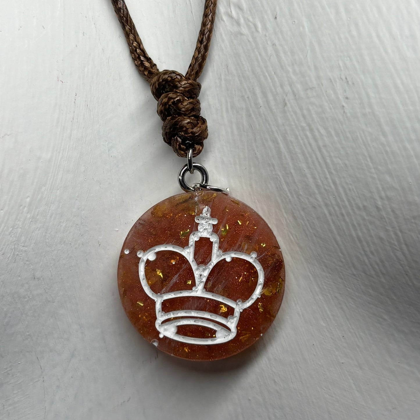 Orange Crystal King - Handmade Resin Chess Necklace