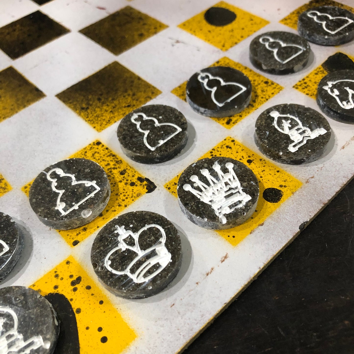 Yellow Space White - Painted Chess Set
