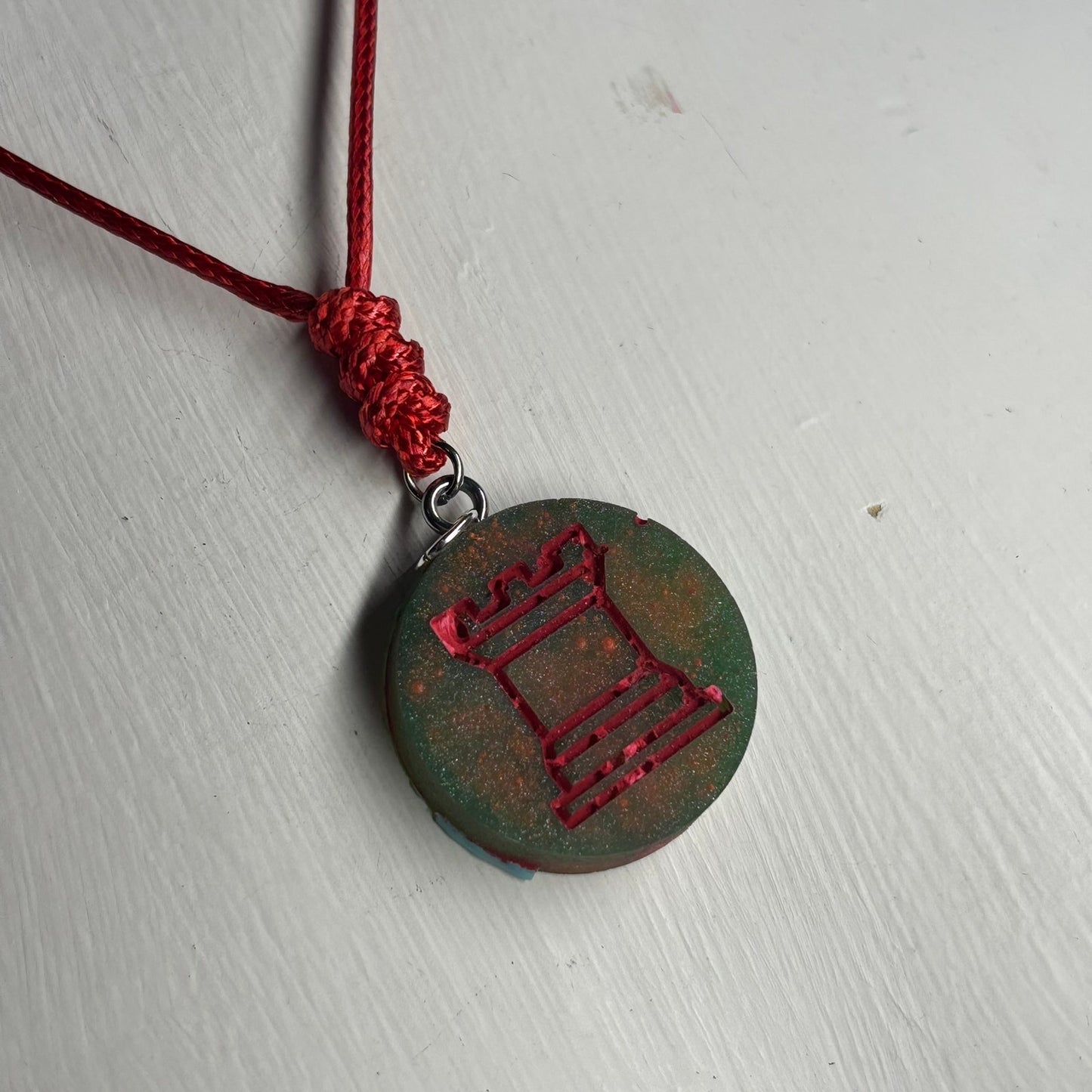 Print Red Rook - Handmade Resin Chess Necklace
