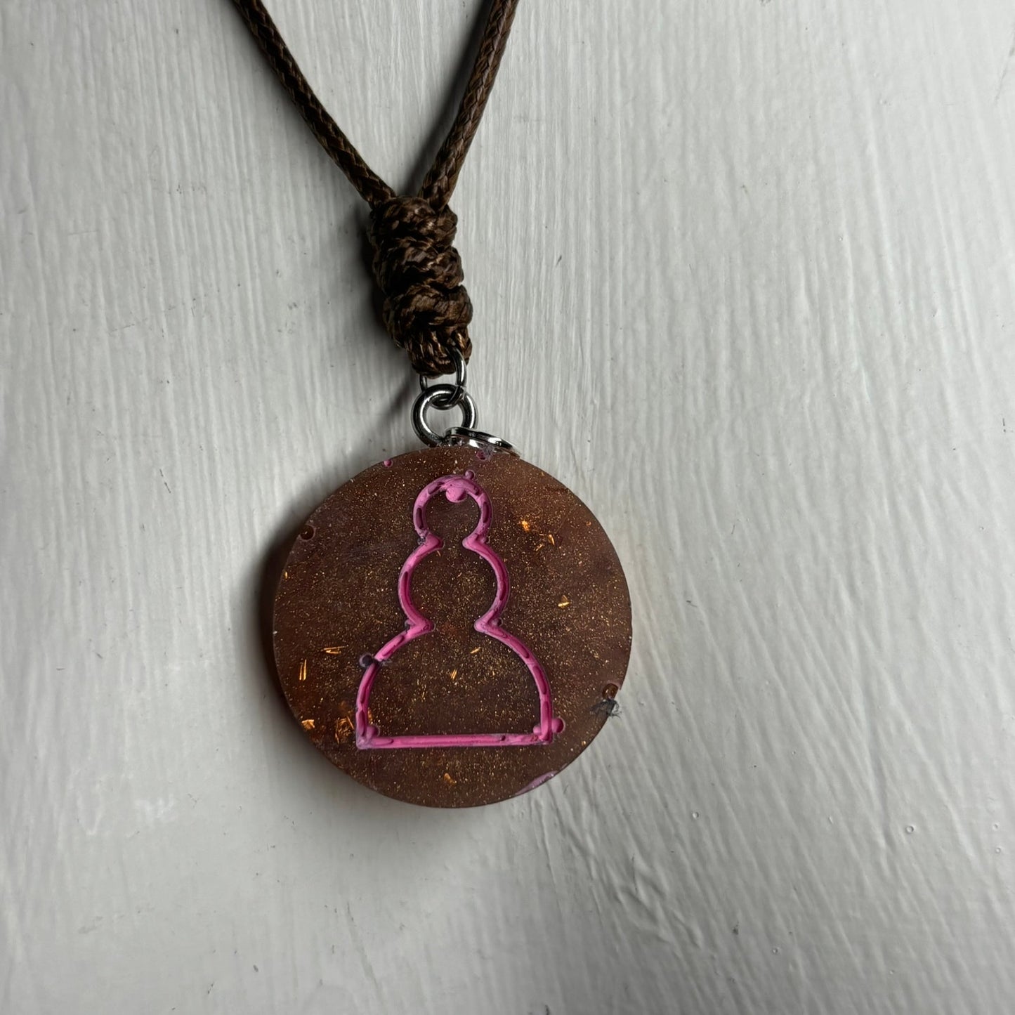 Bronze Pink Pawn - Handmade Resin Chess Necklace