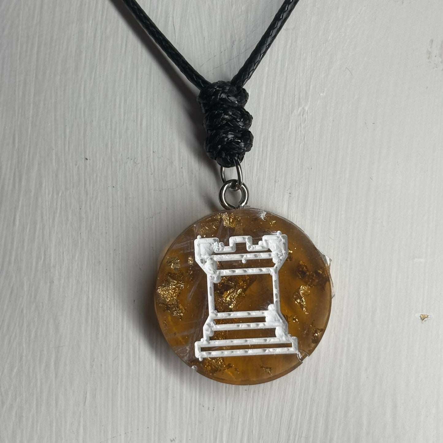 Amber Crystal Rook - Handmade Resin Chess Necklace