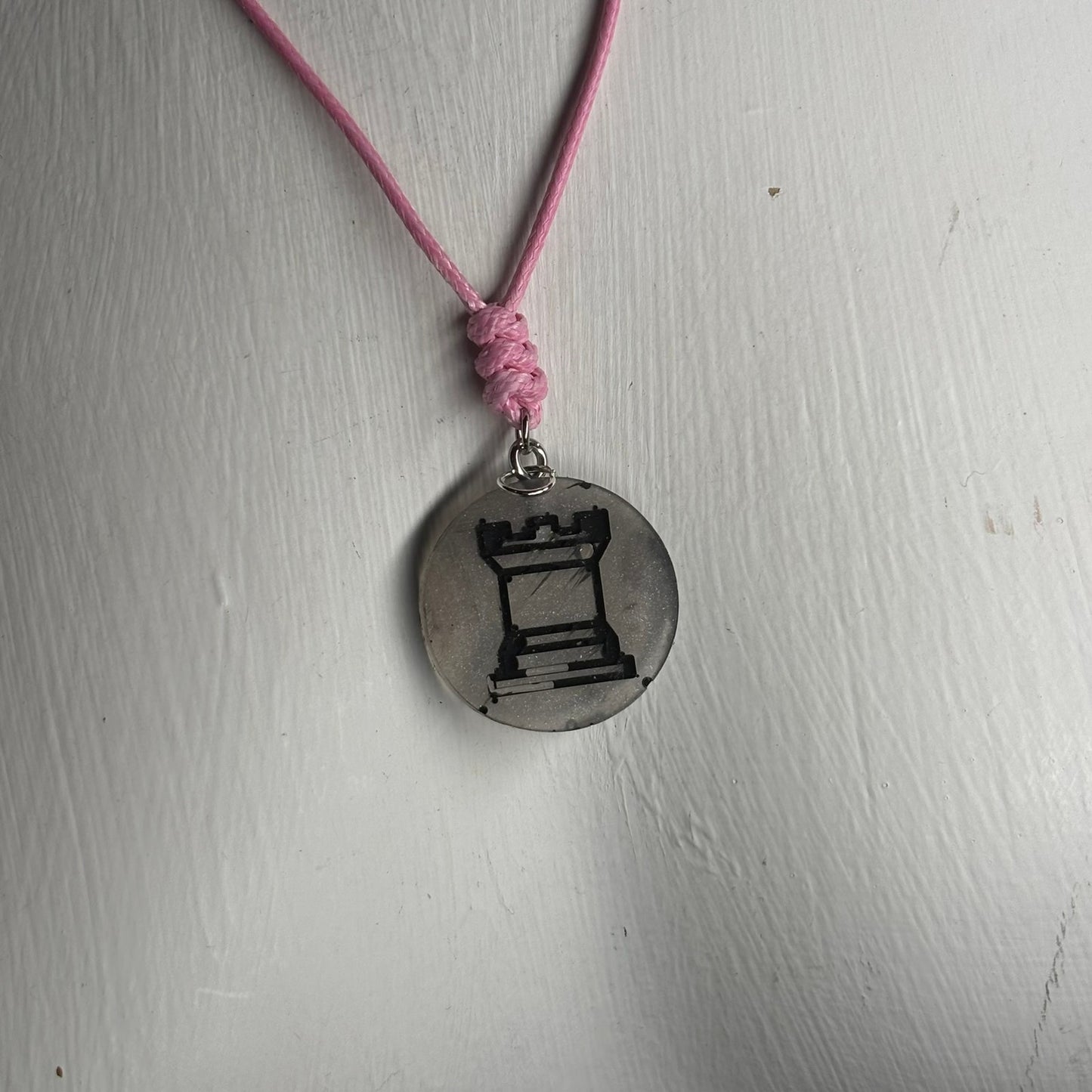 Silver Rook - Handmade Resin Chess Necklace