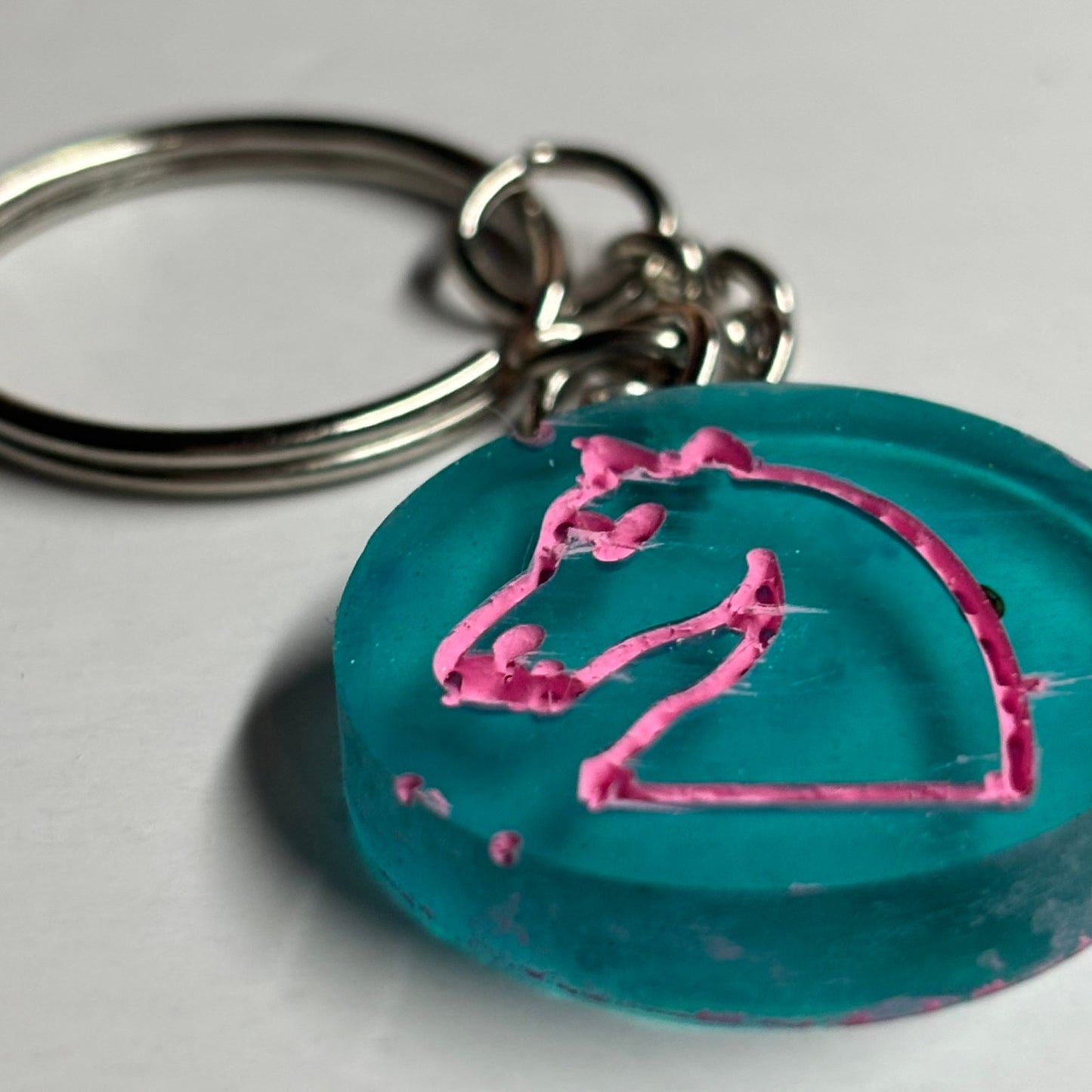 Blue Pink Knight - Handmade Resin Keychain - Flat Edition
