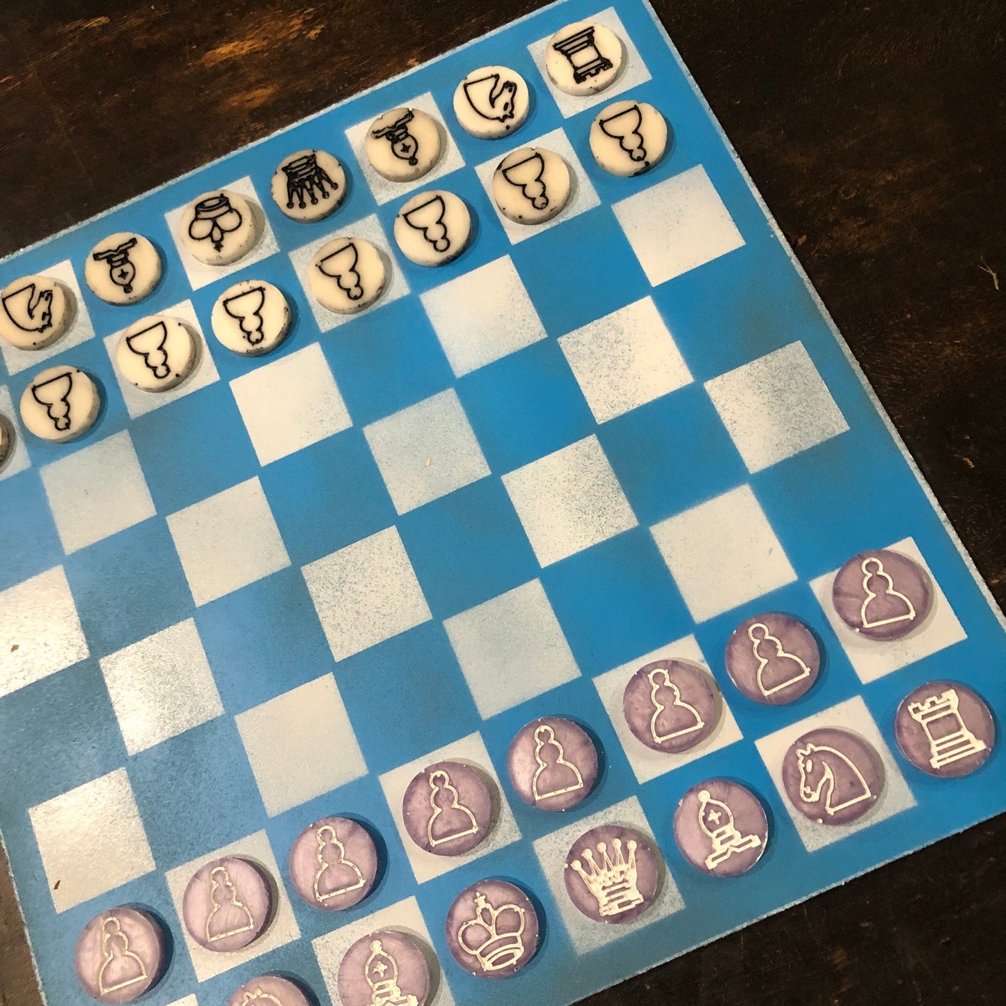 Purple/Blue & White - Painted Chess Set