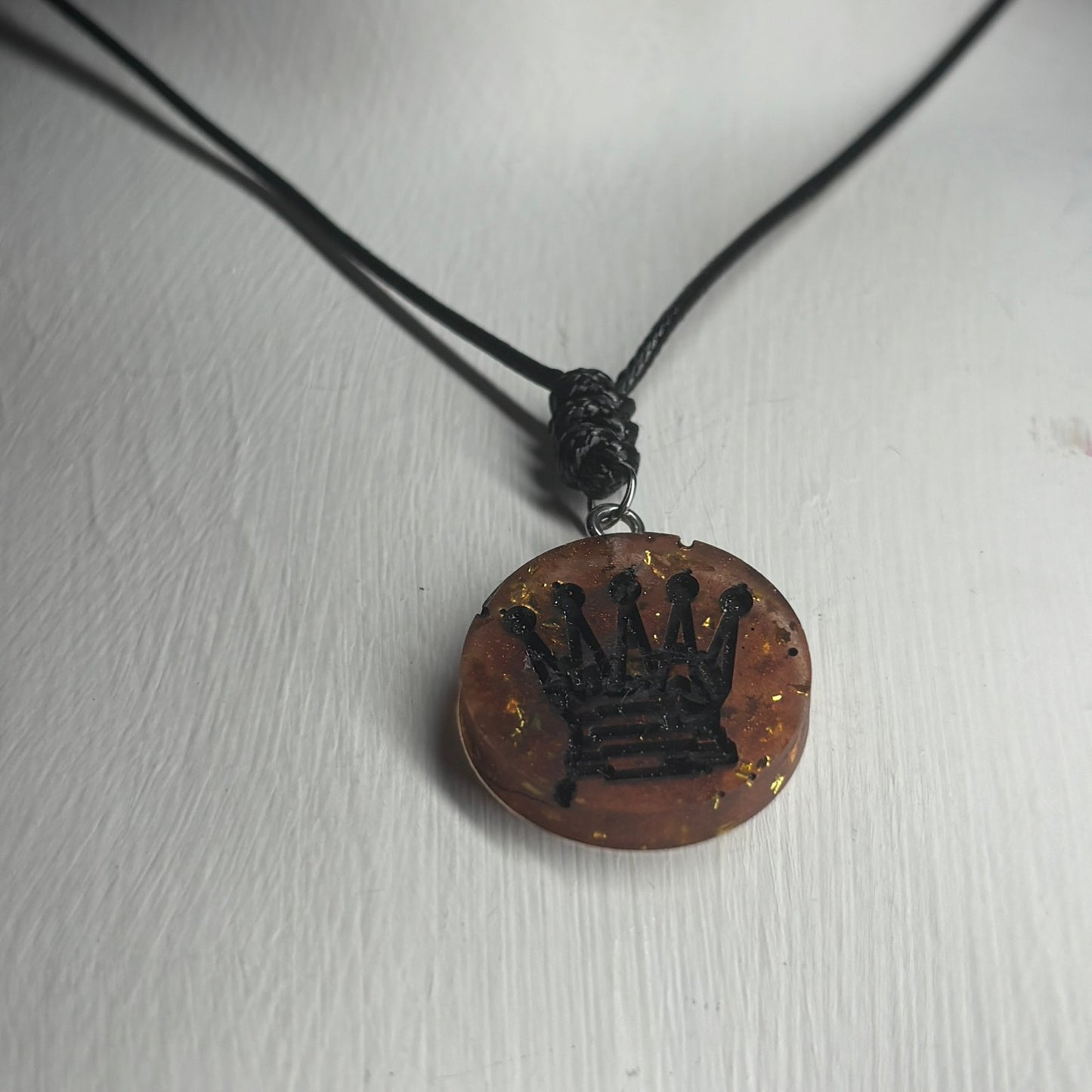 Dark Amber Queen - Handmade Resin Chess Necklace