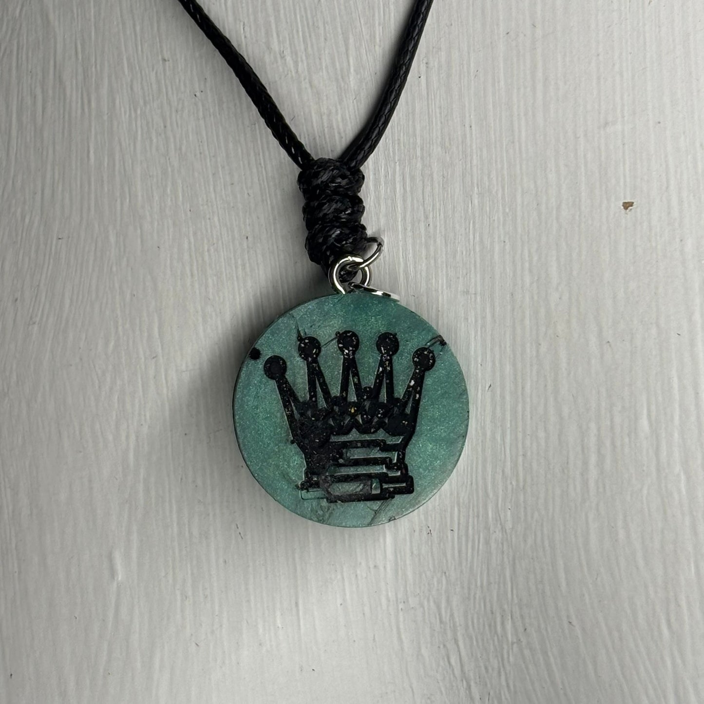 Dark Mint Green Queen - Handmade Resin Chess Necklace