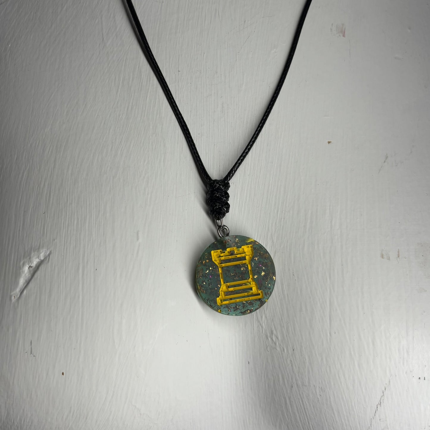 Forest Green Crystal Rook - Handmade Resin Chess Necklace