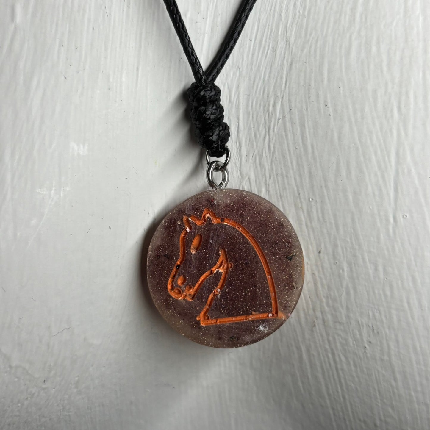 Rustic Orange Knight - Handmade Resin Chess Necklace