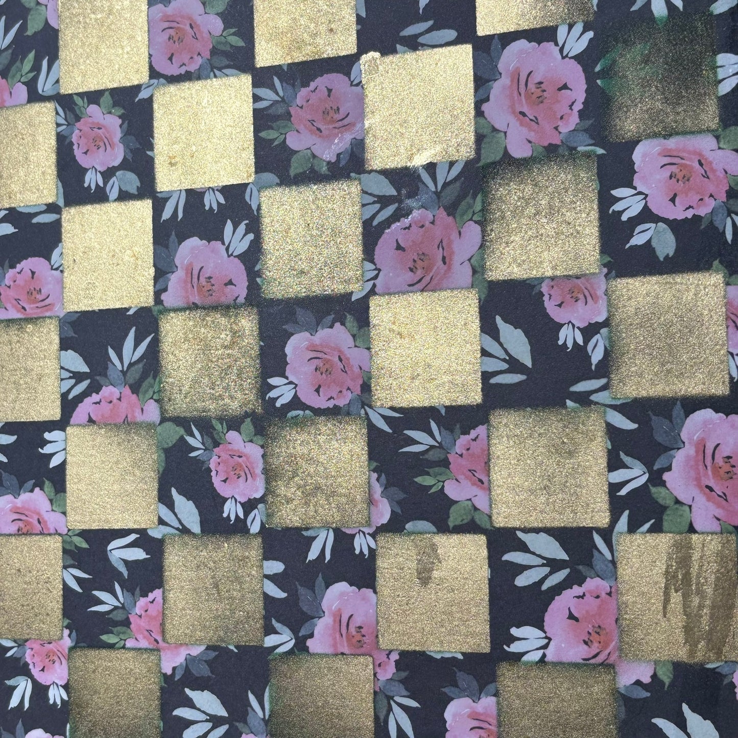 Golden Dark Green Flowers - Scrapbook Chess Board