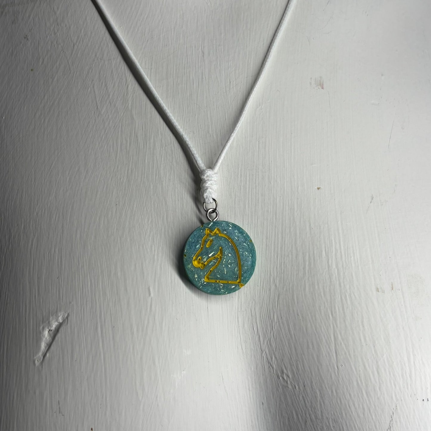 Sparkle Green Knight - Handmade Resin Chess Necklace