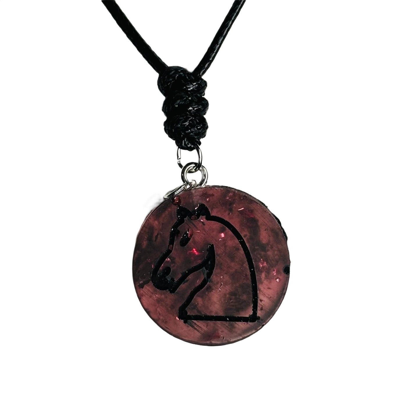 Coffee Red Knight - Handmade Resin Chess Necklace