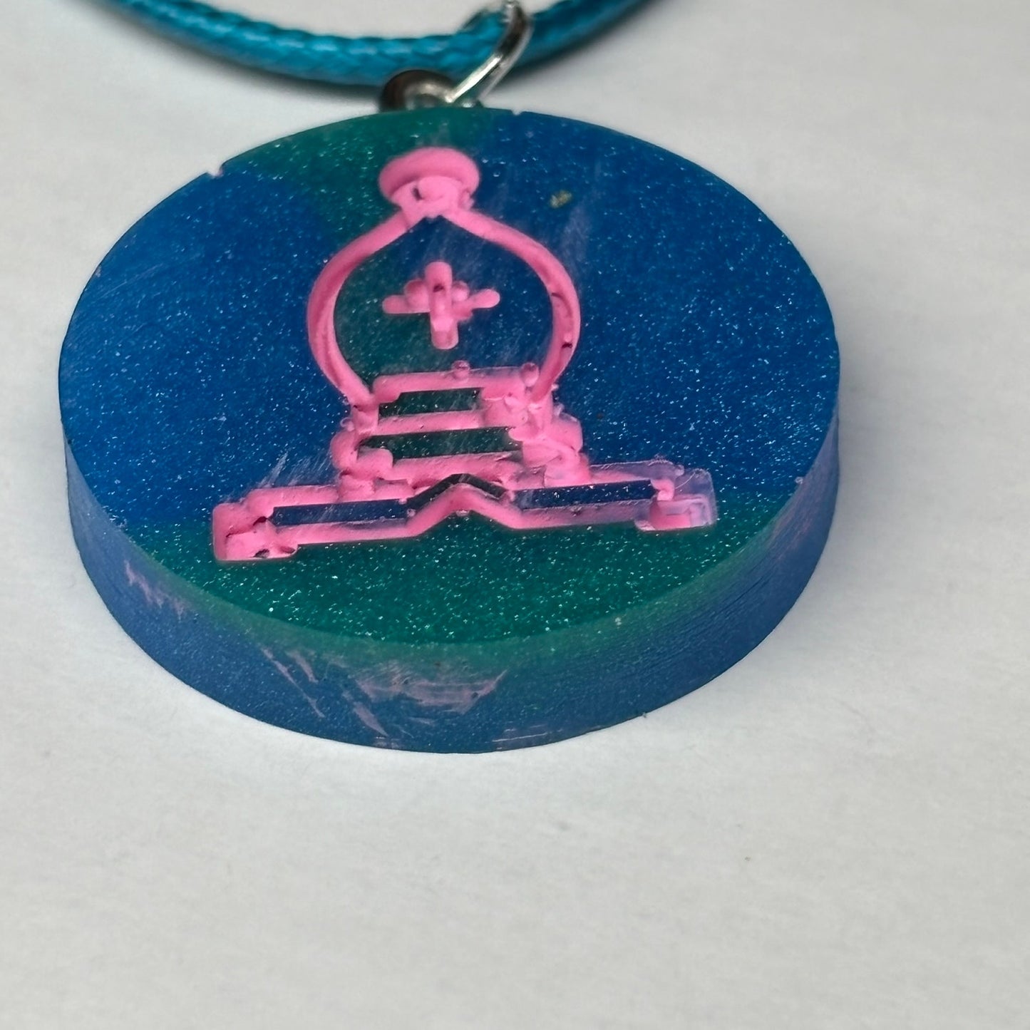 Blue & Pink Bishop - Handmade Resin Chess Necklace