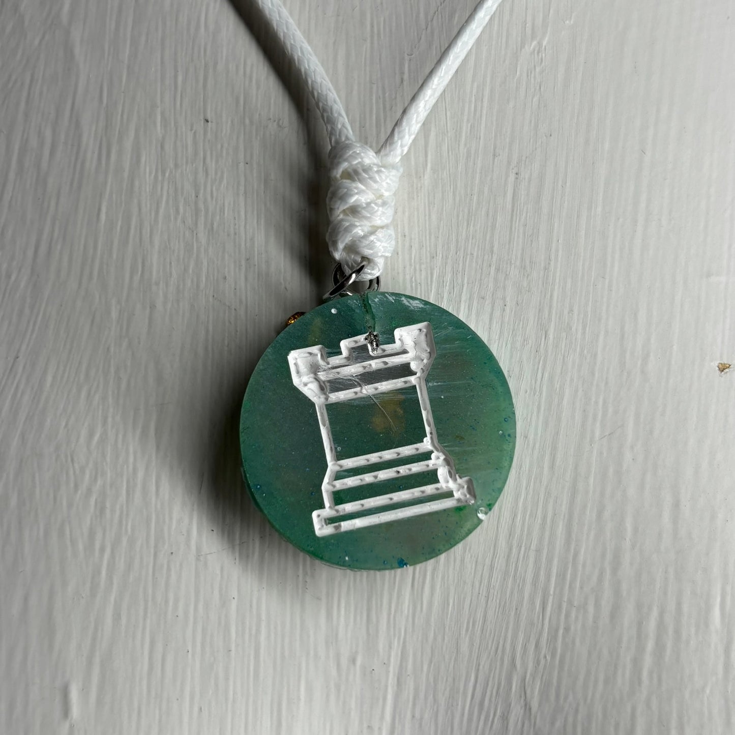 Crystal Green Rook - Handmade Resin Chess Necklace
