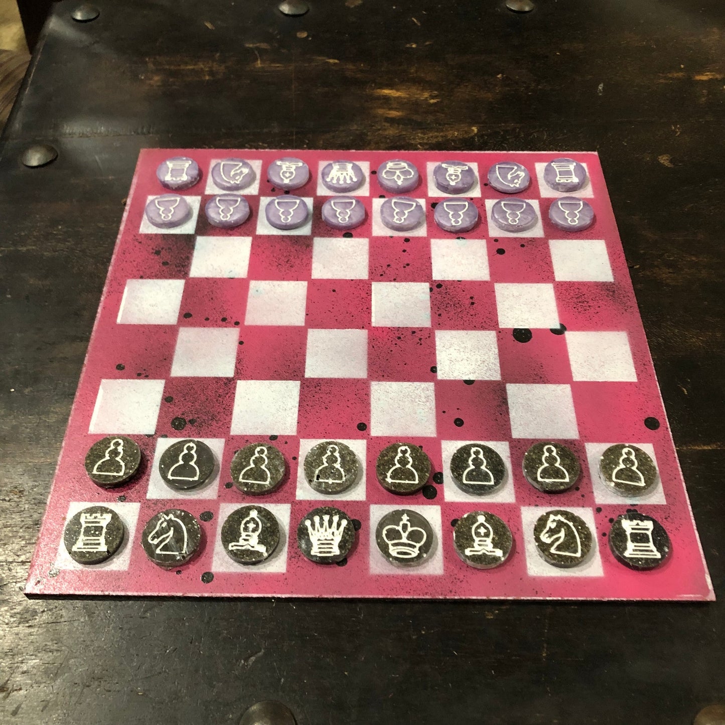 Tattered Pink - Painted Chess Set