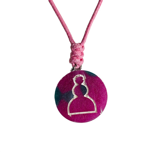 Vibrant Pink Pawn - Handmade Resin Chess Necklace