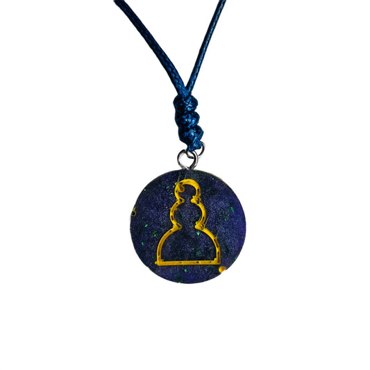 Purple & Yellow Pawn - Handmade Resin Chess Necklace