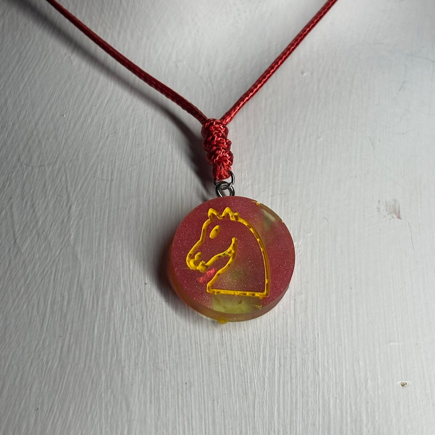 Splattered Red Knight - Handmade Resin Chess Necklace