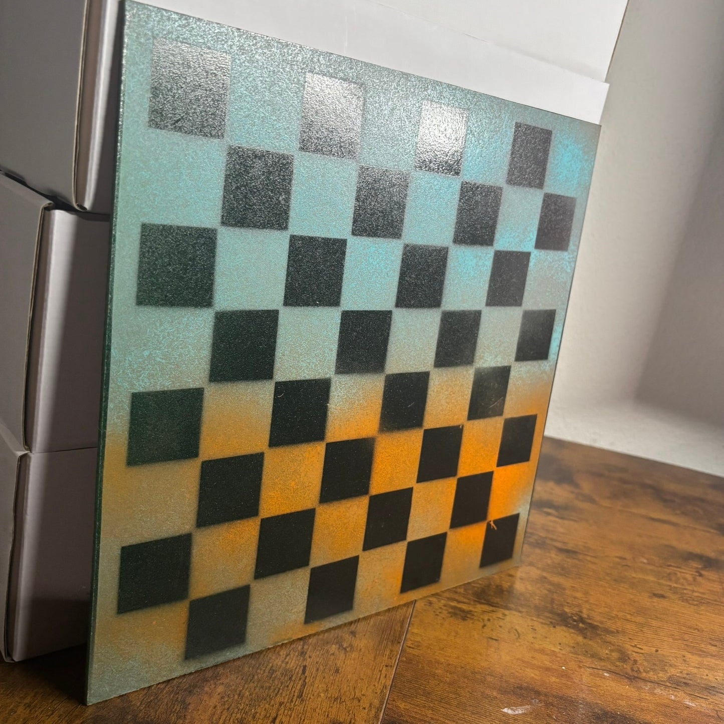 Blue & Orange - Painted Chess Board