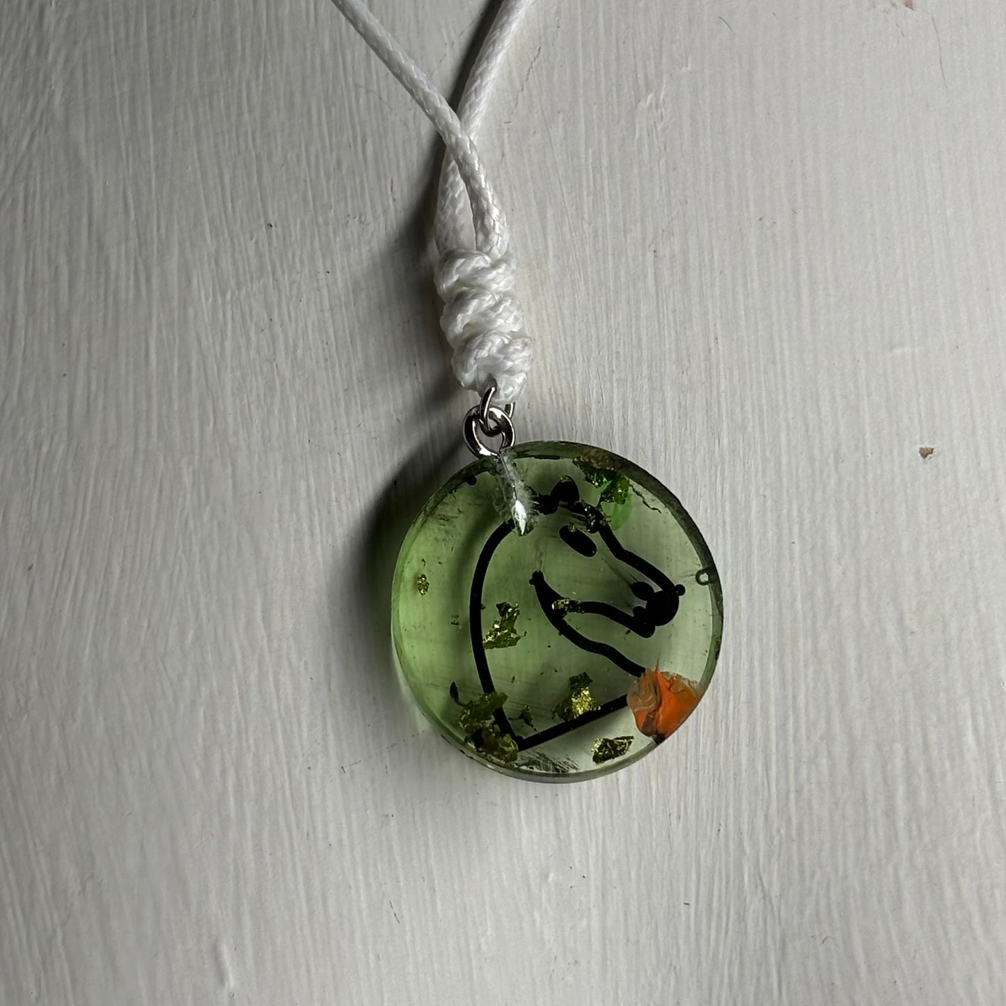 Lime Green Knight - Handmade Resin Chess Necklace