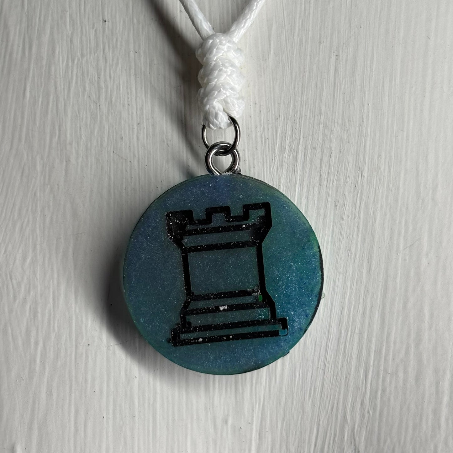 Sea Blue Rook - Handmade Resin Chess Necklace