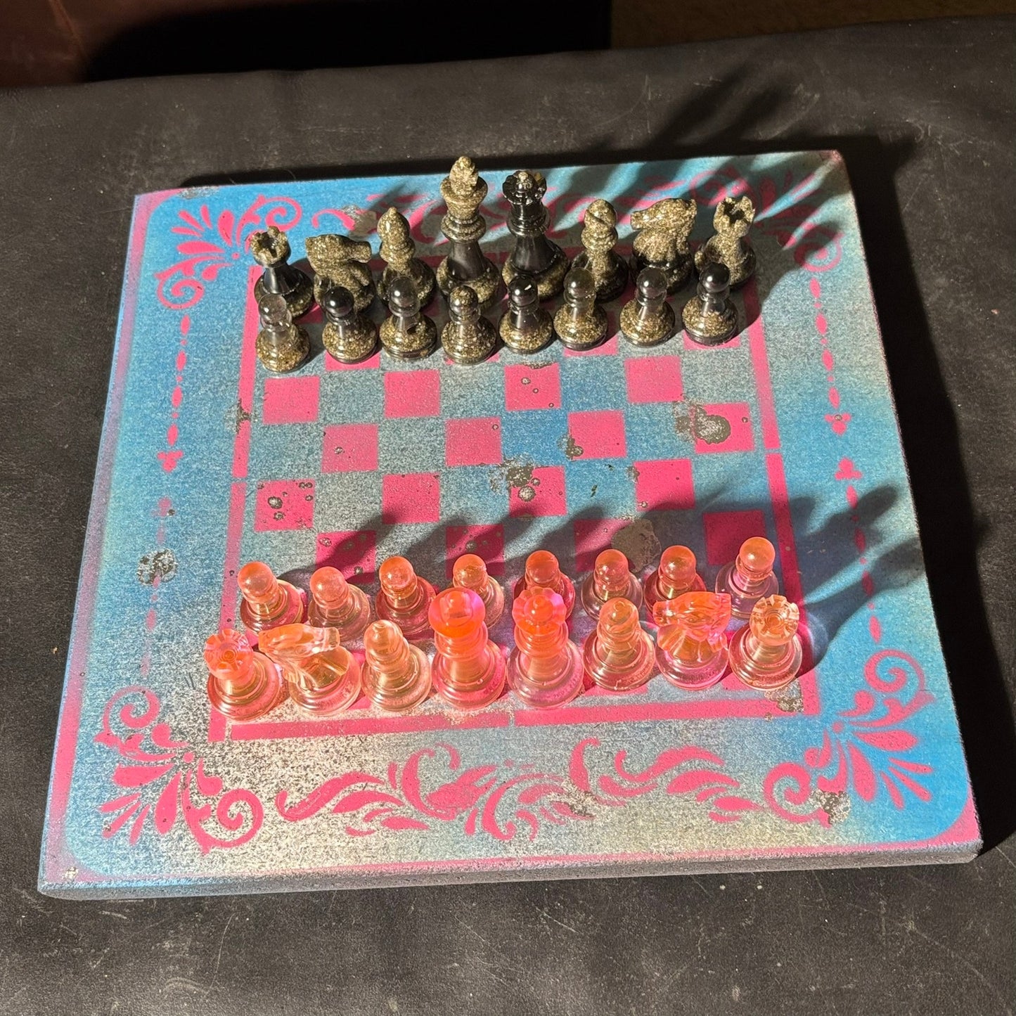 Sky Blue Pink- Painted Chess Set