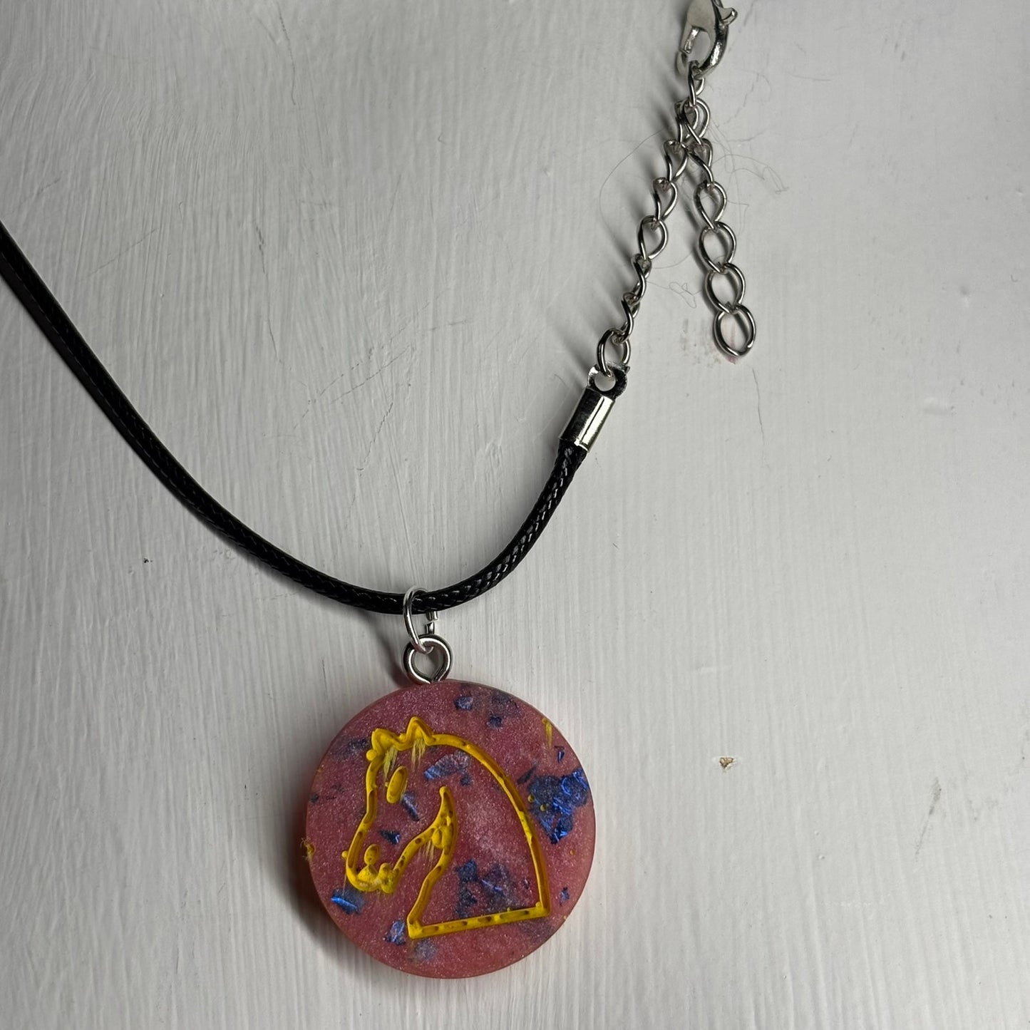 Pink Print Knight - Handmade Resin Chess Necklace