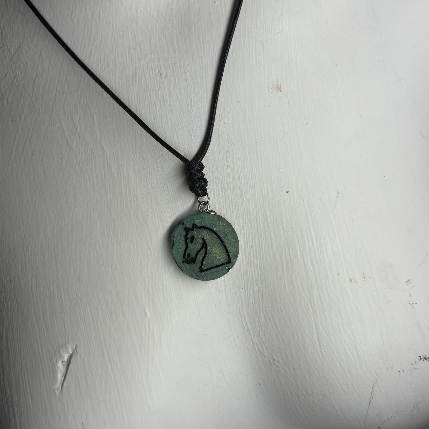 Dark Green Knight - Handmade Resin Chess Necklace