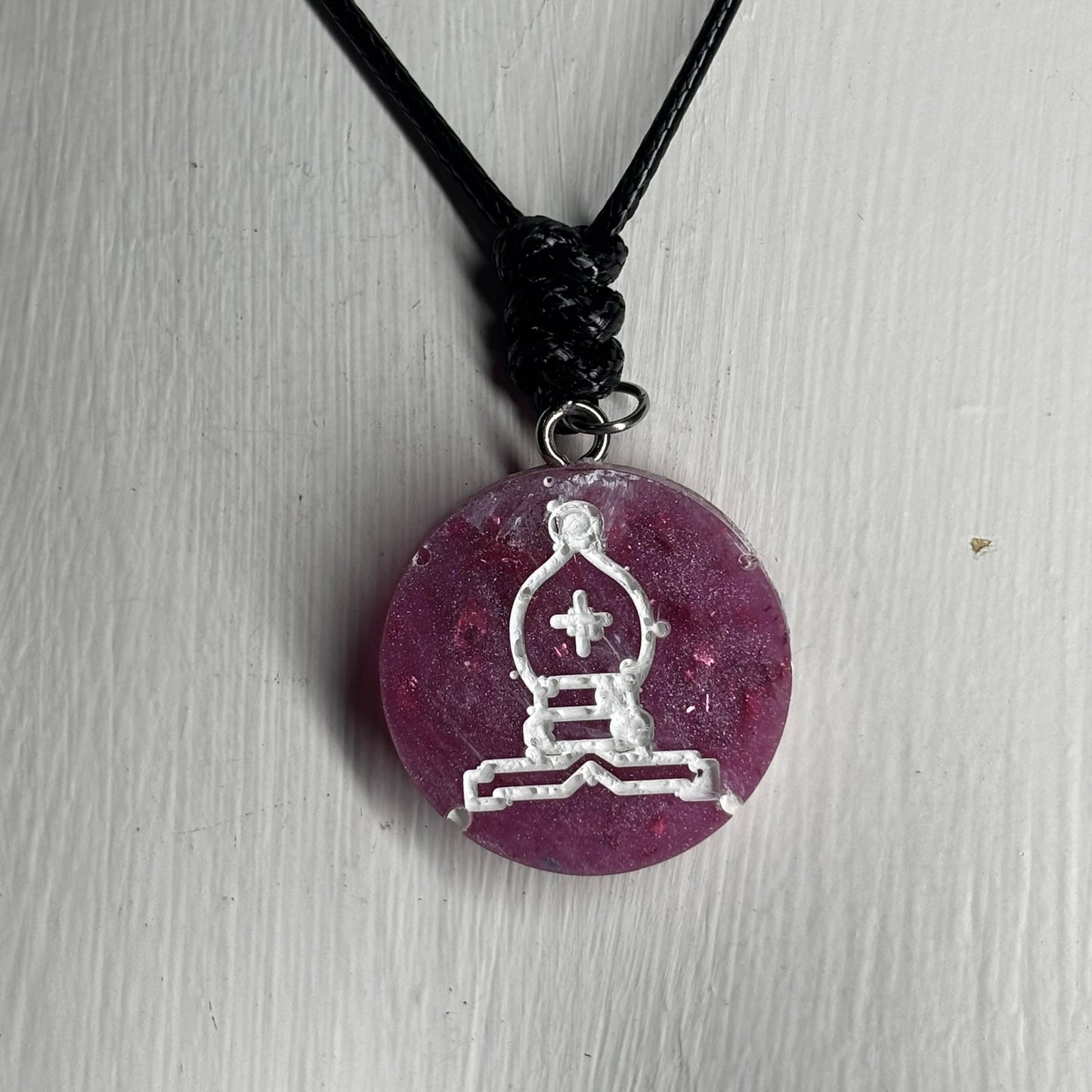 Purple Glitter Bishop - Handmade Resin Chess Necklace