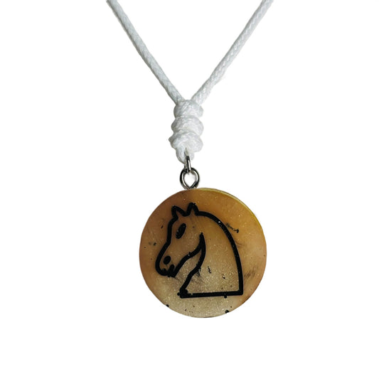 Cream Orange Knight - Handmade Resin Chess Necklace